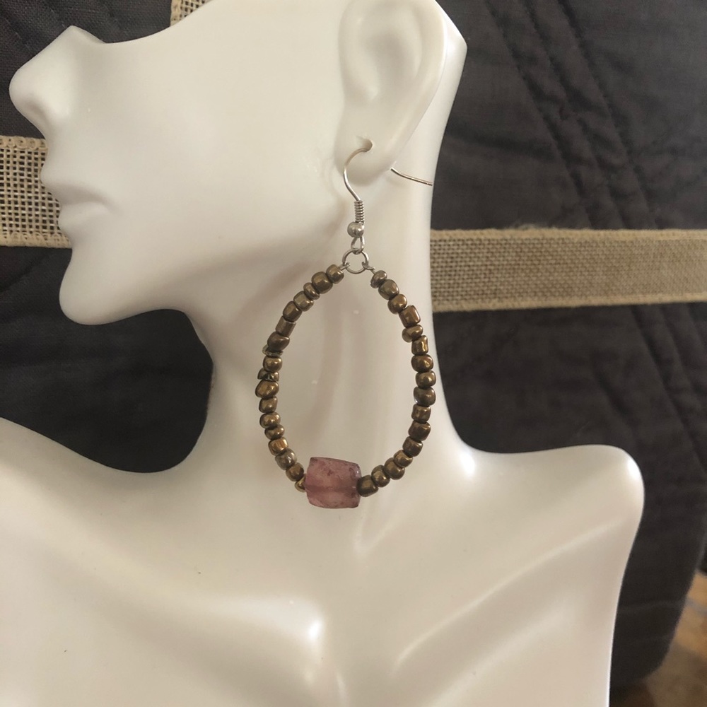 Boho Seed Bead & Frosted Sea Glass Earrings
